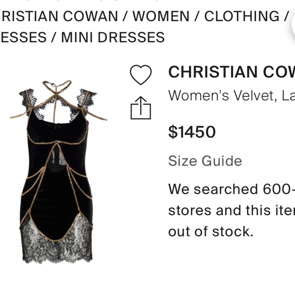 Christian Cowan Velvet Lace & Chains Mini Dress - Picture 15 of 15